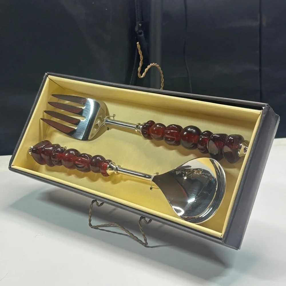 SIMPLYDESIGNZ Spoon & Fork Salad Dinner Serving Ruby